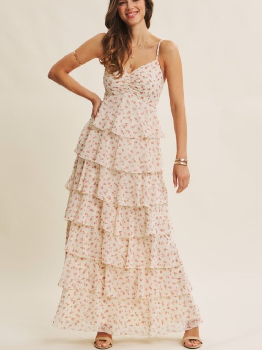 Ultra Flattering Floral Tiered Smocked Maxi Dress
